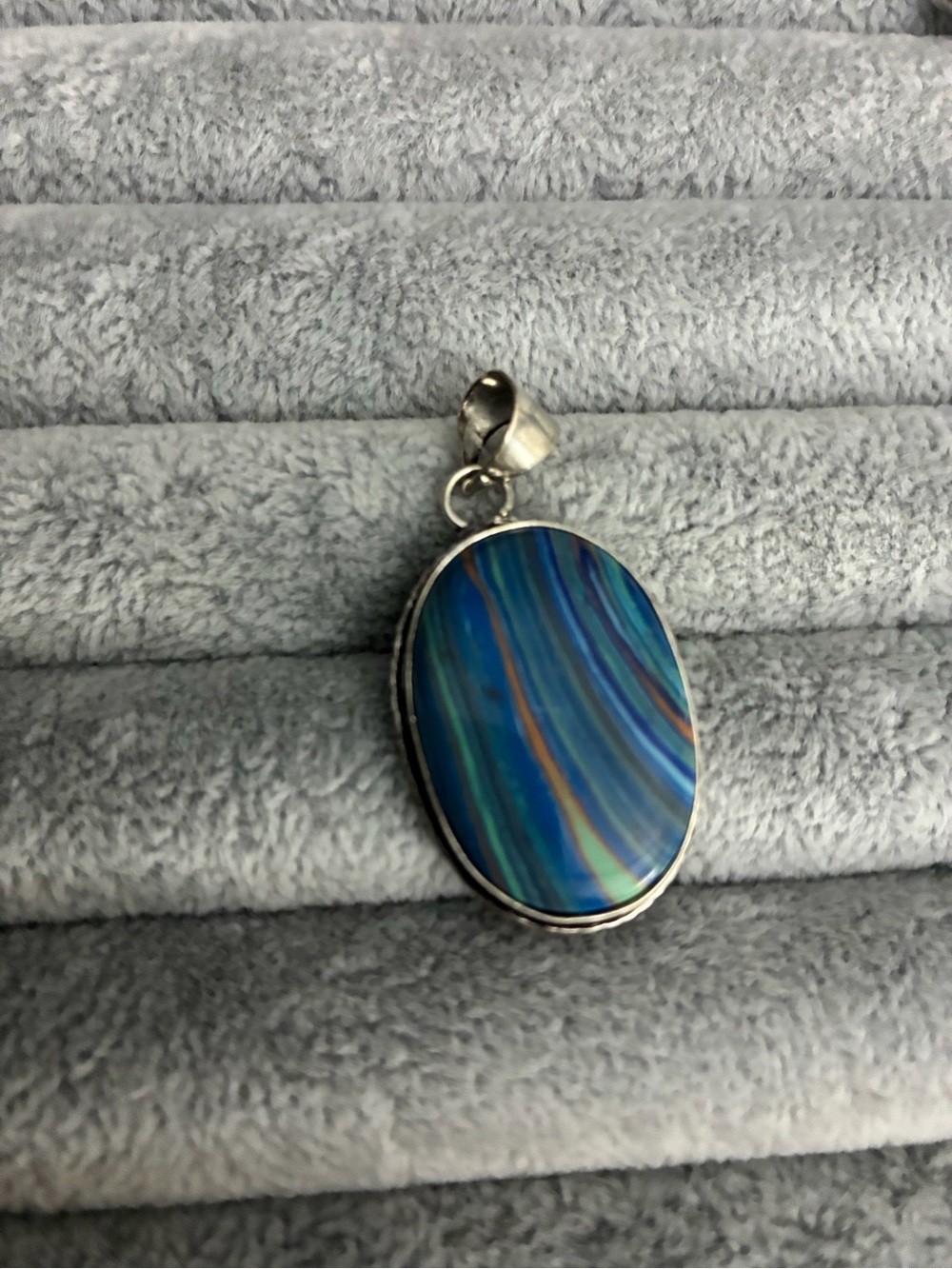 Sterling Silver Blue Striped Oval Pendant